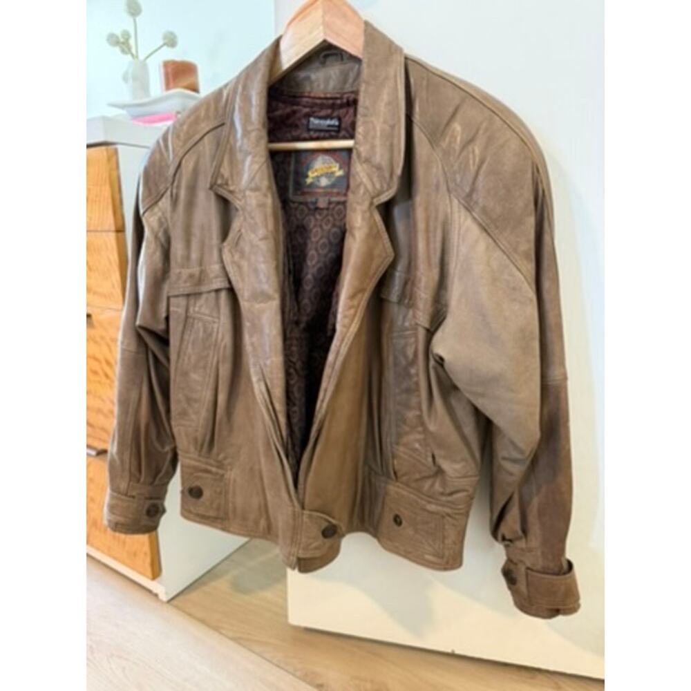 Vintage‎ Leather Bomber Jacket Brown Thinsulate Oversized 90s Leather Coat ✨